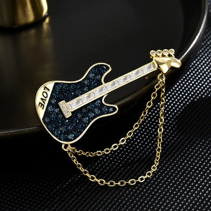 SUYU Fashion Guitar Brooch Personality Musical Instrument Brass Plated Brooch Suit Accessories