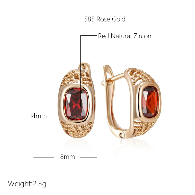 Wbmqda Classic Red Natural Zircon Drop Earrings For Women 585 Rose Gold Color High Quality Daily Party English Lock Jewelry