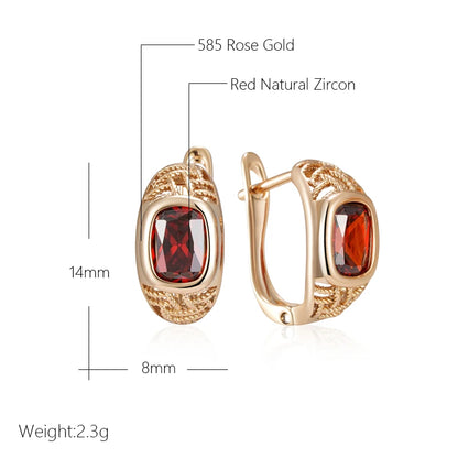 Wbmqda Classic Red Natural Zircon Drop Earrings For Women 585 Rose Gold Color High Quality Daily Party English Lock Jewelry