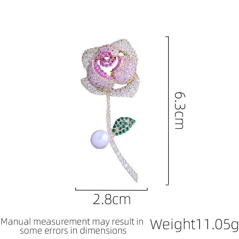 SUYU Rose Zircon Imitation Pearl Brooch Elegant And Fashionable Creative And Versatile Accessory