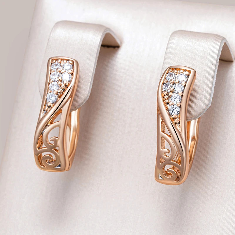 Wbmqda 585 Rose Gold Color Hollow Drop Earrings For Women With White Natural Zircon High Quality Daily Party Fine Jewelry Gifts