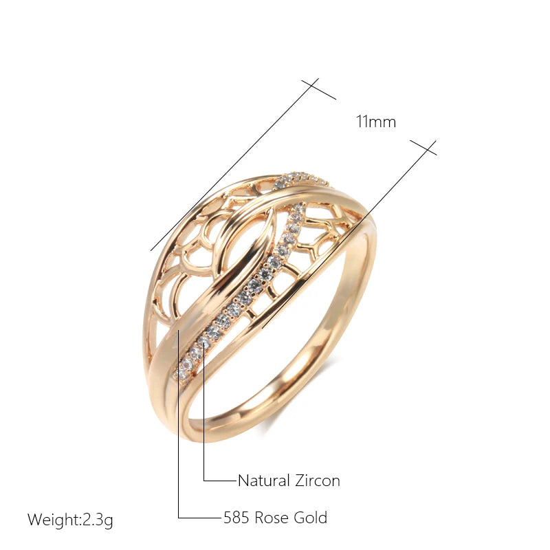 Wbmqda Elegant 585 Rose Gold Color White Natural Zircon Rings For Women Simple Fashion Hollow Design High Quality Daily Jewelry