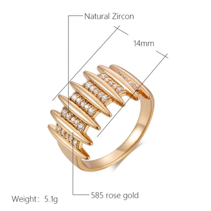 Wbmqda Fashion Jewelry Geometric Ring For Women 585 Rose Gold Color Natural Zircon Setting Modern Creative Design 2023 Trending