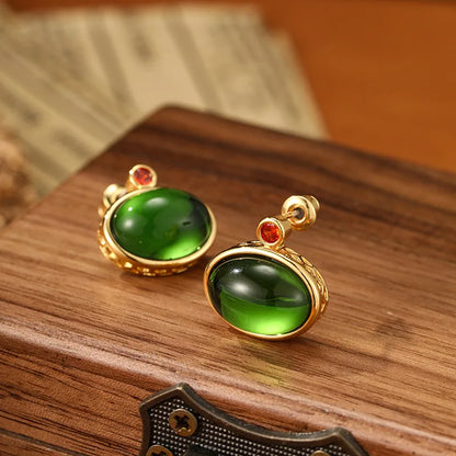 Jewelry Fashion Ladies Luxury Design Oval Green Earrings Vintage Earrings Elegant Suitable For Festival Gifts Daily Accessories