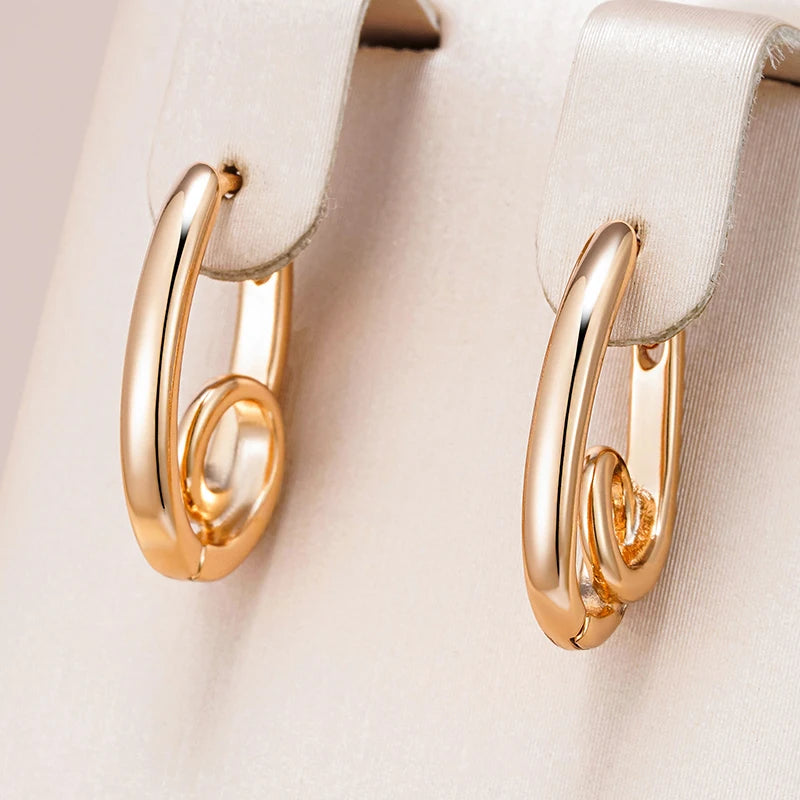 Wbmqda 585 Rose Gold Color Metal Hoop Earrings For Women Simple Elegant Creative Design High Quality Daily Fine Jewelry Gifts