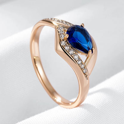 Wbmqda Luxury Geometric Blue Natural Zircon Ring For Women 585 Rose Gold Color Retro Ethnic Wedding Party Jewelry Accessories