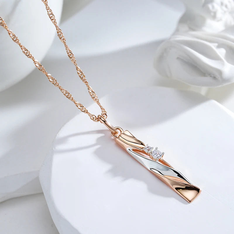 Kinel Fashion Geometric Hollow Zircon Pendant Necklace 585 Rose Gold and Silver Dichroic Plating Wedding Daily Fine Jewelry Gift