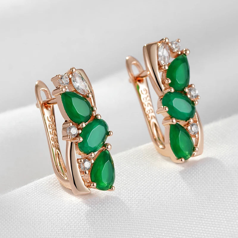 Wbmqda New Fashion Emerald Drop Earrings For Women 585 Rose Gold Color With White Natural Zircon Elegant Wedding Party Jewelry