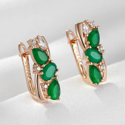 Wbmqda New Fashion Emerald Drop Earrings For Women 585 Rose Gold Color With White Natural Zircon Elegant Wedding Party Jewelry