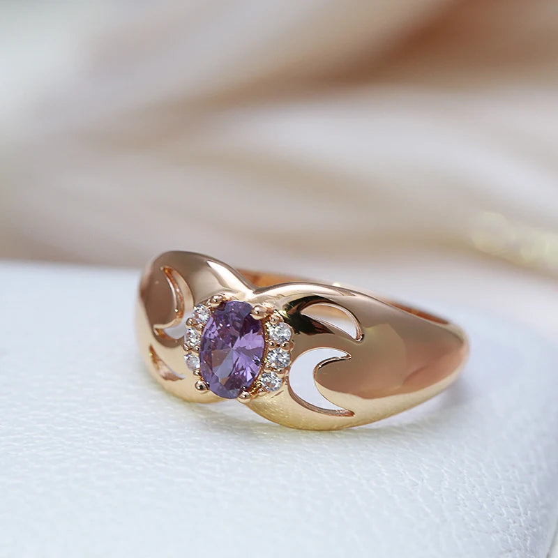 Kinel New Fashion Rings for Women 585 Rose Gold With Micro Wax Inlay Oval Purple Natural Zircon Bridal Ring Wedding Jewelry