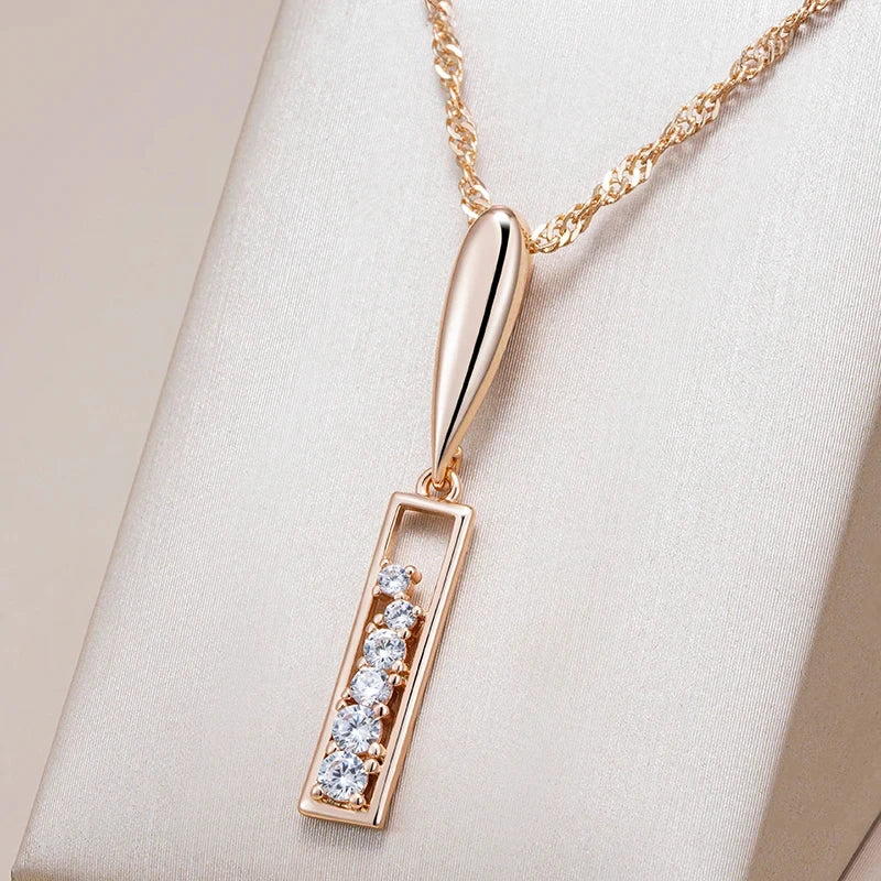 Wbmqda Simple 585 Rose Gold Color Zircon Pendant And Necklace For Women High Quality Daily Jewelry Accessories