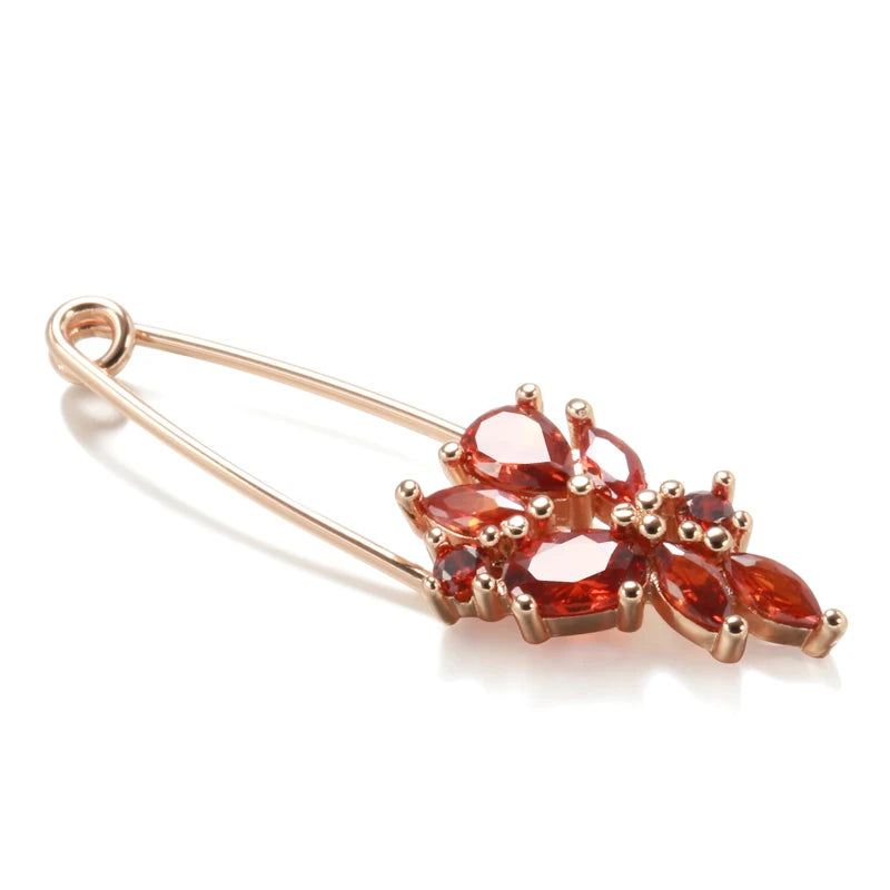 Kinel Hot 585 Rose Gold Fine Brooch for Women Creative Fashion Wedding Jewelry Unique Red Natural Zircon Boutonniere 2022 New