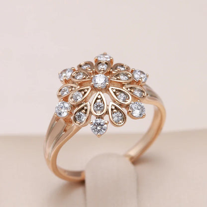 Wbmqda Sparkling Crystal Flower Zircon Ring For Women 585 Rose Gold Color Luxury Retro Bride Wedding Party Jewelry Accessories