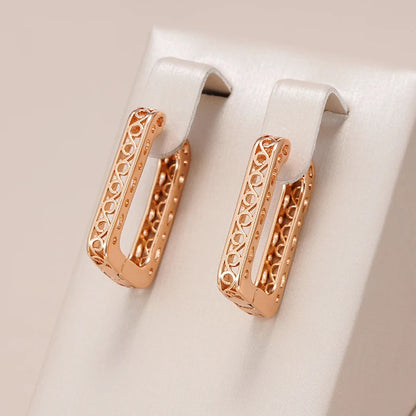 Wbmqda New Fashion Design 585 Rose Gold Color Square Hollow Hoop Earrings For Women Exquisite Grain Engraving Daily Fine Jewelry