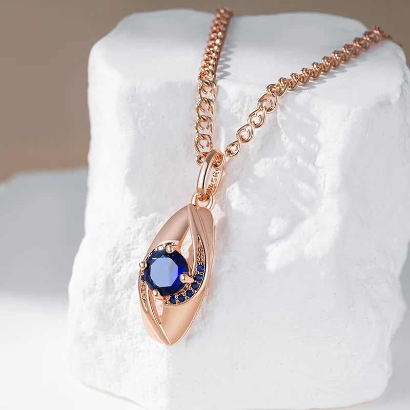 Kienl Classic Snail Chain 585 Rose Gold Color Pendant Necklace Women Blue Natural Zircon Accessories High Quality Daily Jewelry