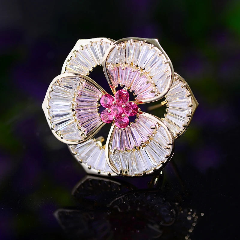 SUYU Copper Inlaid Cubic Zirconia Brooch Women's Fashion Color Pin Anti-light Buckle