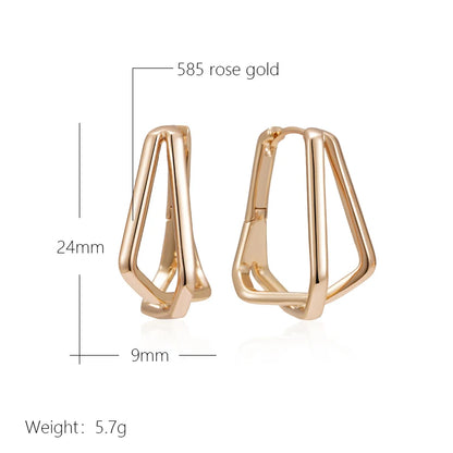 Wbmqda Geometric Crossed Metal Glossy Drop Earrings For Women 585 Rose Gold Color High Quality Daily Party Fine Jewelry