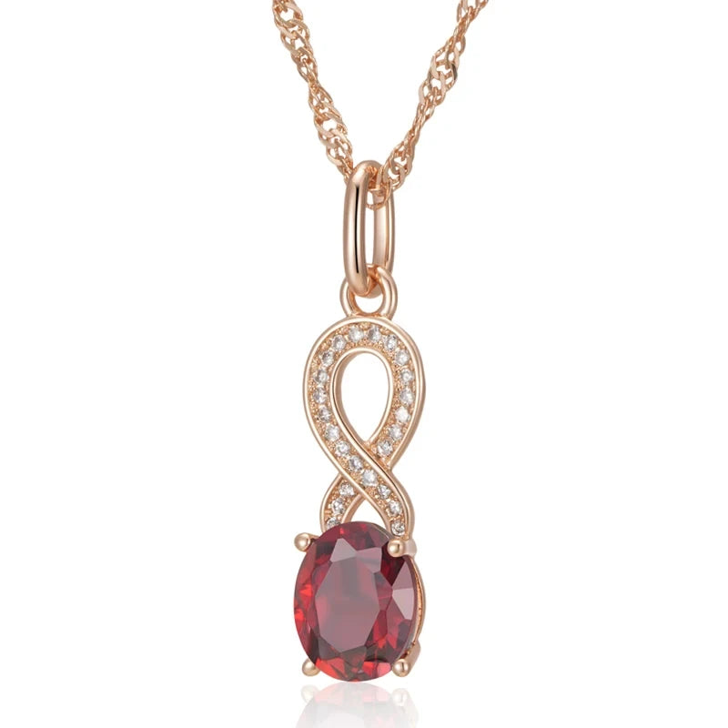 Wbmqda Red Stone Pendant And Necklace For Women 585 Rose Gold Color Simple Fashion Jewelry Accessories