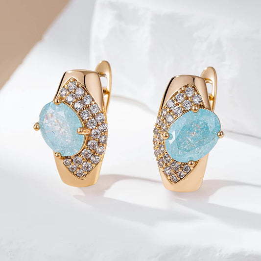 Wbmqda Oval Frosted Blue Natural Zircon Drop Earrings For Women 585 Rose Gold Color Luxury Fashion Wedding Party Jewelry Gifts