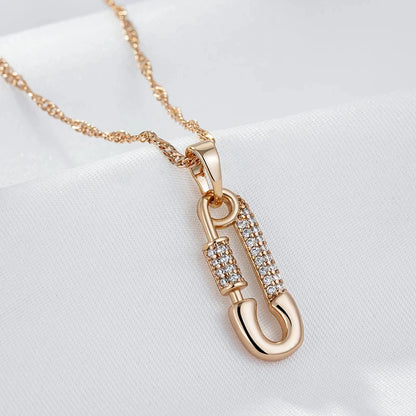 Wbmqda Pin Shape Pendant And Necklace For Women 585 Rose Gold Color With Natural Zircon Trendy Neck Chain Jewelry Accessories