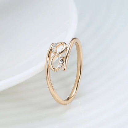 Wbmqda Simple Fashion Geometric Ring For Women 585 Rose Gold Color With White Natural Zircon High Quality Daily Fine Jewelry