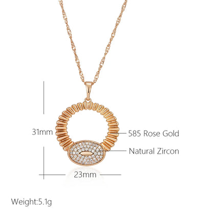 Kinel Hot Fashion Glossy Shiny Natural Zircon Big Pendant Necklace for Women 585 Rose Gold Color Daily Fine Accessories Jewelry