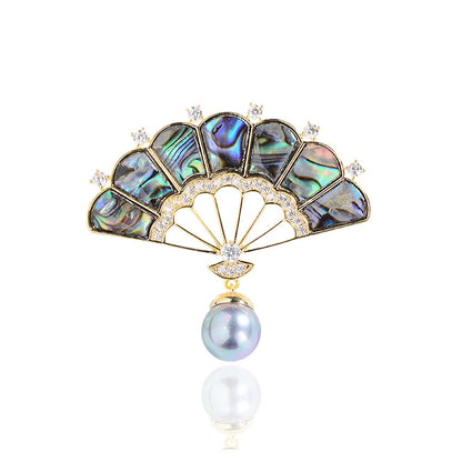 SUYU Women's Light Luxury Design Elegant Fan Pendant Brooch Fashionable and Versatile Unique Design Sense Brooch