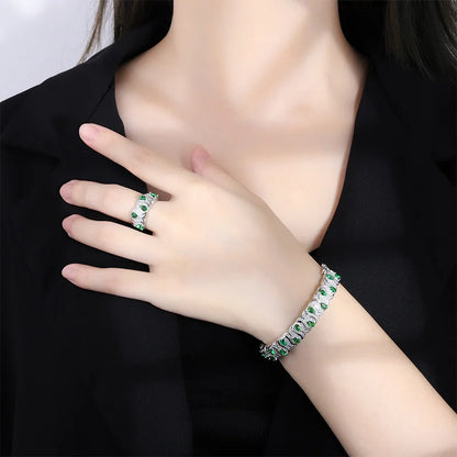 SUYU Fashion Micro Inlaid Bracelet Artificial Gem Ring Set for Women's Luxury Temperament Elegant Bracelet Gift