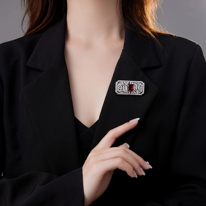 SUYU Retro Geometric Square Badge Brooch Creative Design With Copper Miniature Inlaid Zircon As A Holiday Gift