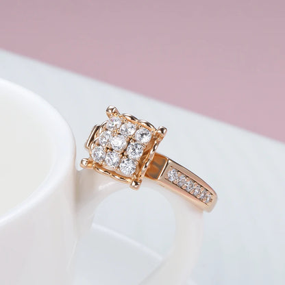 Wbmqda Classic Retro Full Zircon Ring For Women 585 Rose Gold Color Luxury Wedding Engagement Jewelry Accessories