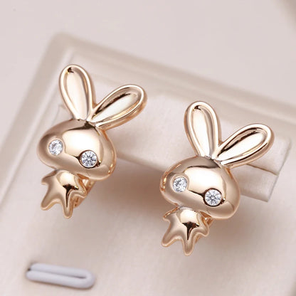 Wbmqda Cute 585 Rose Gold Color Rabbit Dangle Earrings For Women Natural Zircon Setting Unique Christmas Jewelry Gift