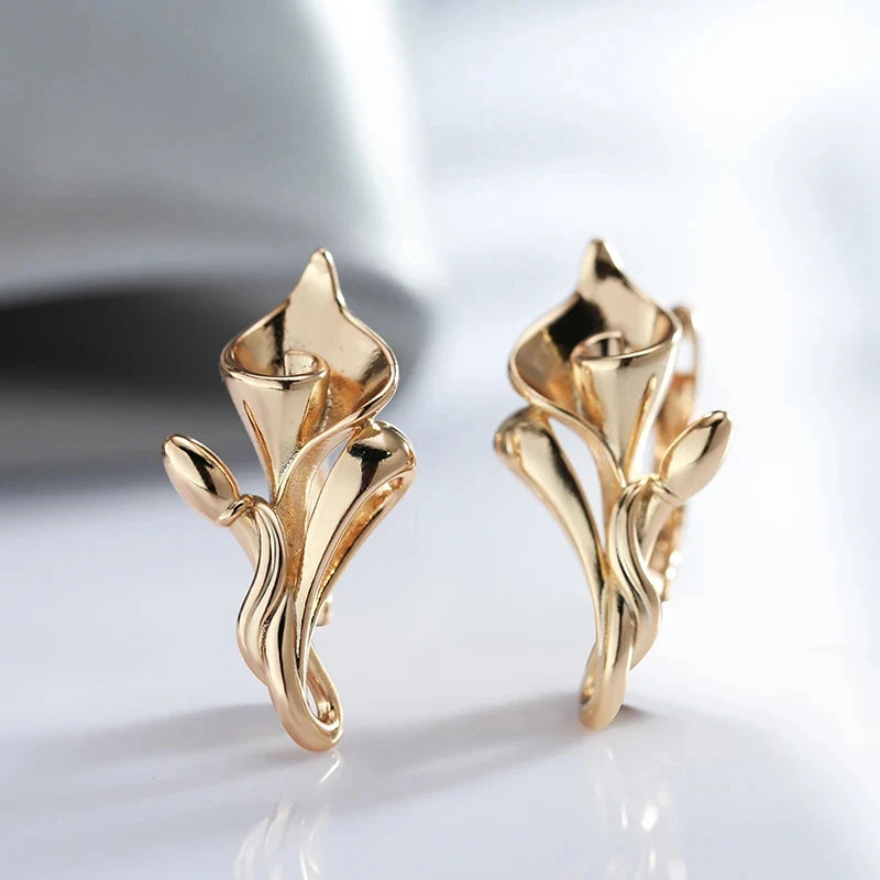 Wbmqda Elegant Fashion Tulip Shape Drop Earrings For Women 585 Rose Gold Color High Quality Daily Jewelry Trend 2023 New Items