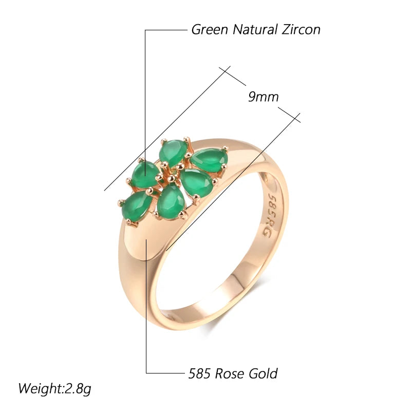 Kinel Hot Emerald Cut Natural Zircon Flower Ring for Women Unique 585 Rose Gold Color Earrings High Quality Daily Fine Jewelry