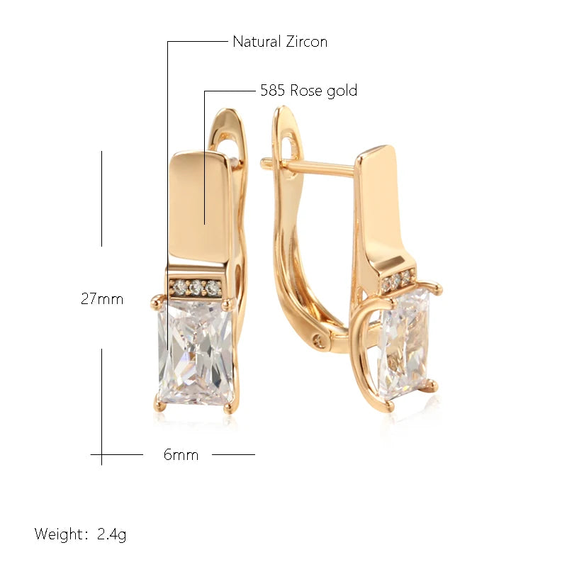 Kienl Hot Square Natural Zircon Drop Earring for Women 585 Rose Gold Color Wedding Accessories High Quality Daily Fine Jewelry