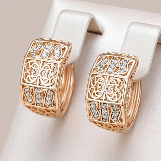 Kienl Hot 585 Rose Gold Color Ethnic Bride Earring for Women Natural Zircon Accessories Glossy Metal Trend Daily Vintage Jewelry