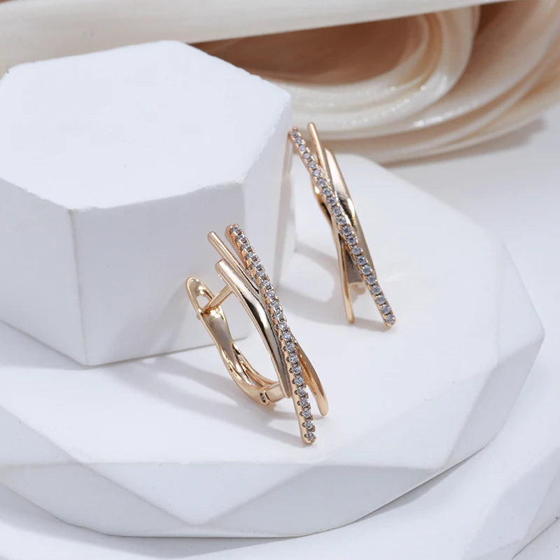 Wbmqda 585 Rose Gold Color Modren Fashion Geometric Drop Earrings For Women Simple Zircon Accessories Daily Matching OL Jewelry