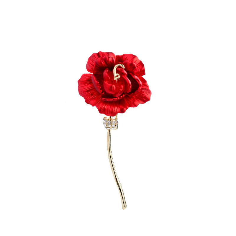 SUYU Ladies Light Luxury Fashion Elegant Red Carnation Flower Zircon Brooch Versatile Daily Accessories Brooch Birthday Gift