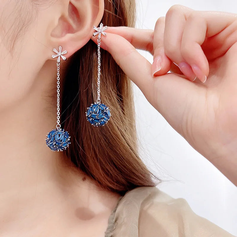 SUYU New Women's Personalized Color Design Women's Fashion Long Earrings Luxury Hollow Round Ball Earrings Festival Gift