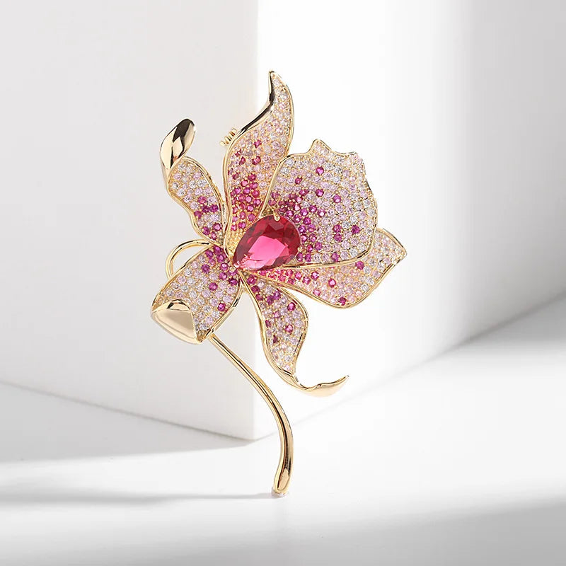 SUYU Colored Zircon Lily Brooch Women's Elegant Luxury And Atmosphere Suit Pins Plant Flower Breast Pins