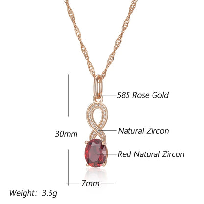 Wbmqda Red Stone Pendant And Necklace For Women 585 Rose Gold Color Simple Fashion Jewelry Accessories