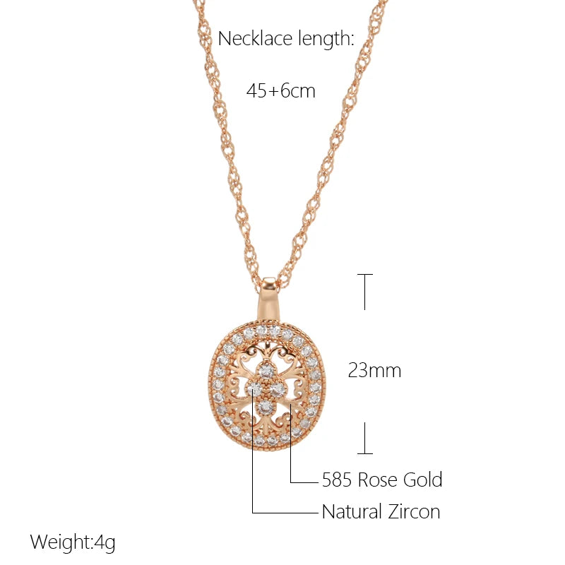 Wbmqda Ethnic Pattern Hollow Pendant And Necklace For Women 585 Rose Gold Color With White Natural Zircon Fine Luxury Jewelry