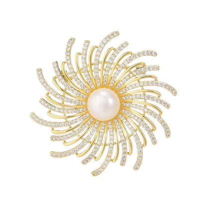 SUYU Imitation pearl Like Rotating Copper Micro Inlaid Cubic Zirconia Flower Brooch Clothing Coat Accessories