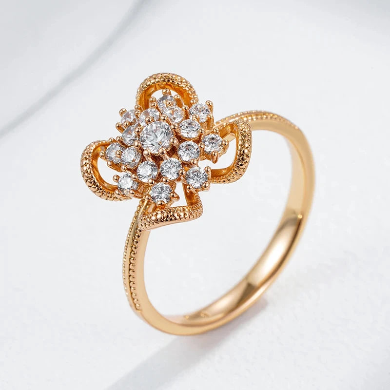 Wbmqda Crystal Flower Rings For Women 585 Rose Gold Color With Natural Zircon Luxury Jewelry Accessories