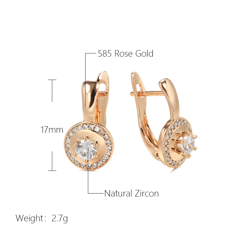 Wbmqda Sparkling Round Natural Zircon Dangle Earrings For Women 585 Rose Gold Color Luxury Elegant Wedding Party Fine Jewelry