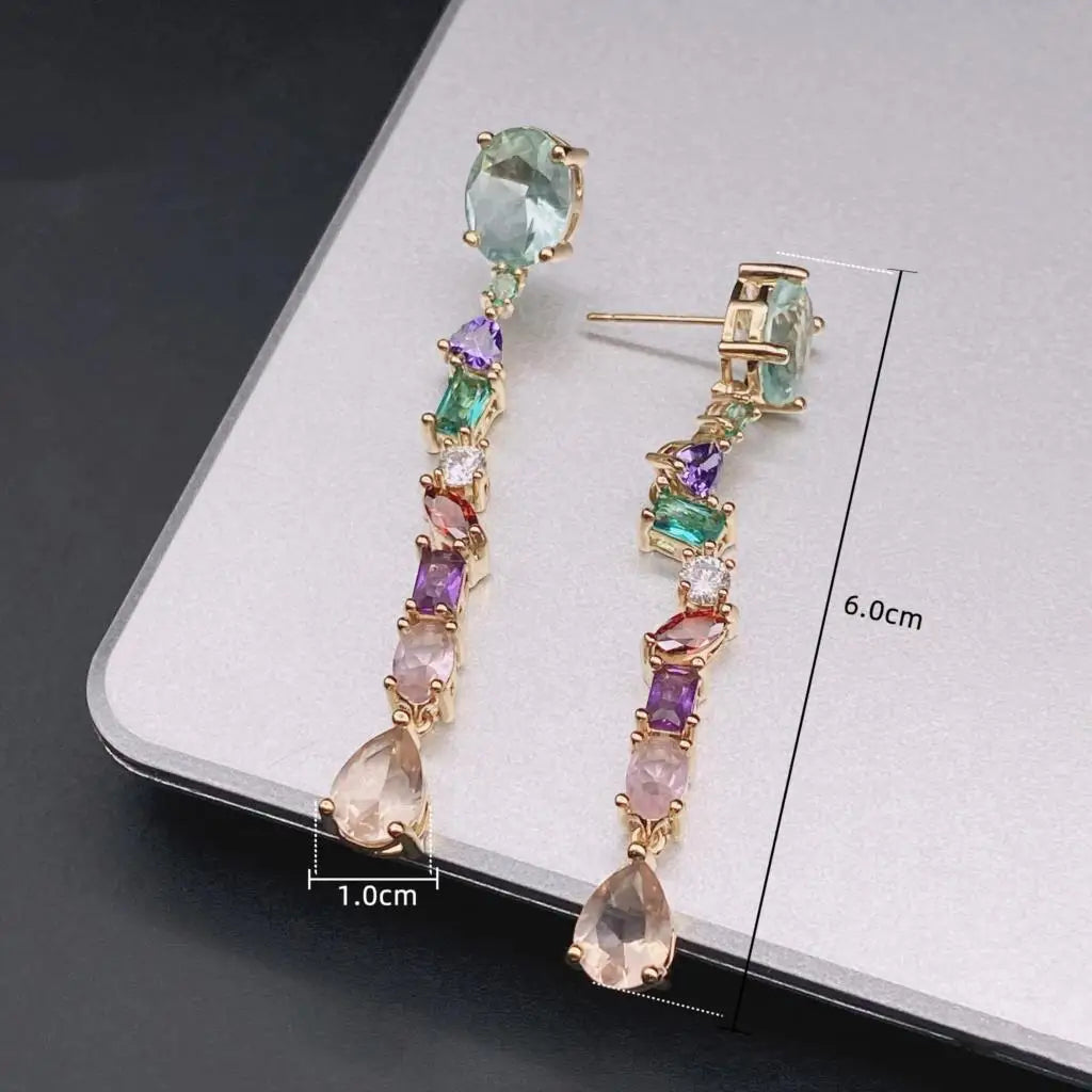 SUYU Water Droplet Square Earrings with Elegant and Sparkling Temperament Candy Color Elegant and Irregular Long Tassel Earrings