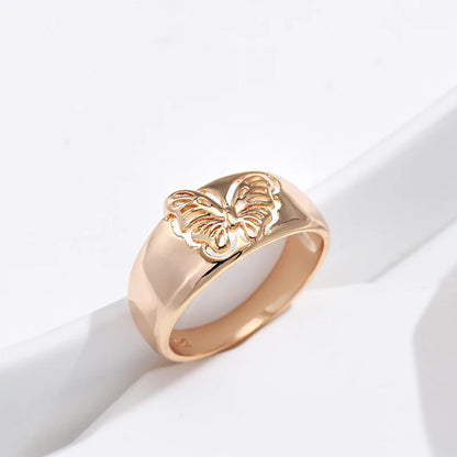 Kinel Hot Fashion Glossy Rings for Women 585 Rose Gold Simple Ethnic Bride Butterfly Rings High Quality Daily Jewelry 2022 New