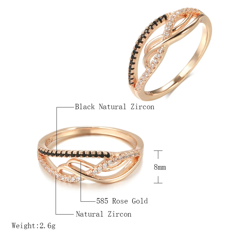 Wbmqda Luxury Black White Zircon Ring For Women 585 Rose Gold Color Retro Gothic Accessories High Quality Daily Fine Jewelry