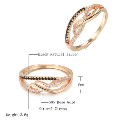 Wbmqda Luxury Black White Zircon Ring For Women 585 Rose Gold Color Retro Gothic Accessories High Quality Daily Fine Jewelry