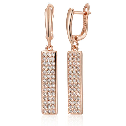 Kienl Hot Full Natural Zircon Long Square Earring for Women Fashion 585 Rose Gold Color High Quality Daily Party Fine Jewelry