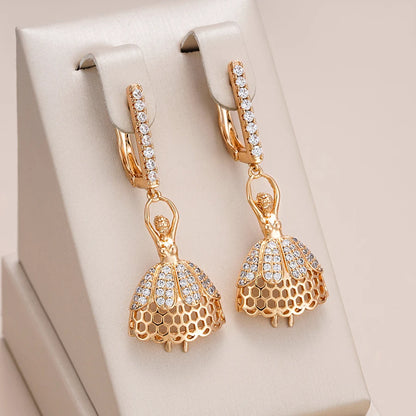 Wbmqda New Fashion Design Ballerina Zircon Pendant Earrings For Women 585 Rose Gold Color Luxury Trendy Jewelry Accessories